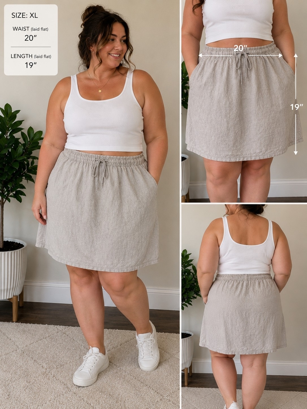 Per Se Anthropolgie Women's Drawstring Linen-Blend Skirt Grey Taupe Size XL